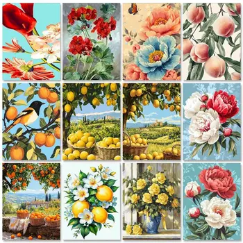 GatyzQuantité-Cadre de peinture par numéros pour adultes, kits de fleurs, cadeau de bricolage, gérer le dessin par numéros, paysage pour la décoration intérieure 1