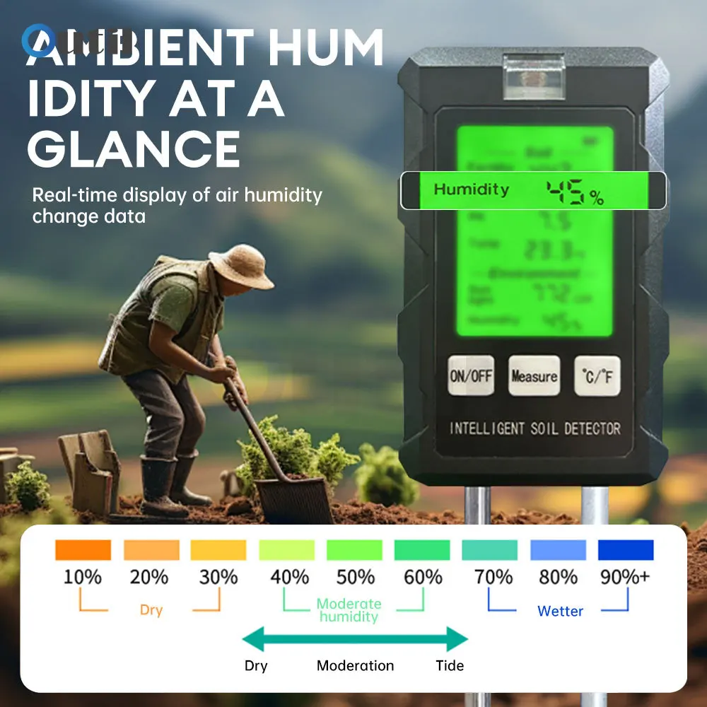Digital 6 in 1 Soil Moisture Meter Soil Fertility/PH/Temperature/ Ambient Illumination Test Kit Garden Farm Plants Tester