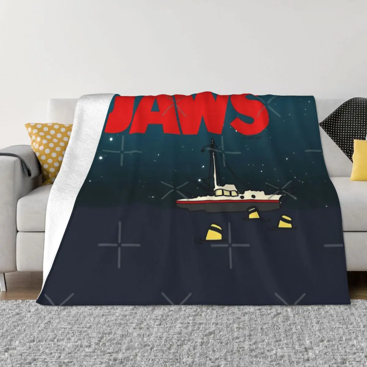 Jaws Movie Fan Art Shark And Boat At Midnight Coperta Copriletto Sul Letto Coperta Da Spiaggia Per Bambini