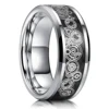 Bague celtique en acier inoxydable pour homme, 21 couleurs, 8 mm, incrustation de dragon rouge, vert, noir, fibre de carbone, alliance, bijoux, taille 6-13