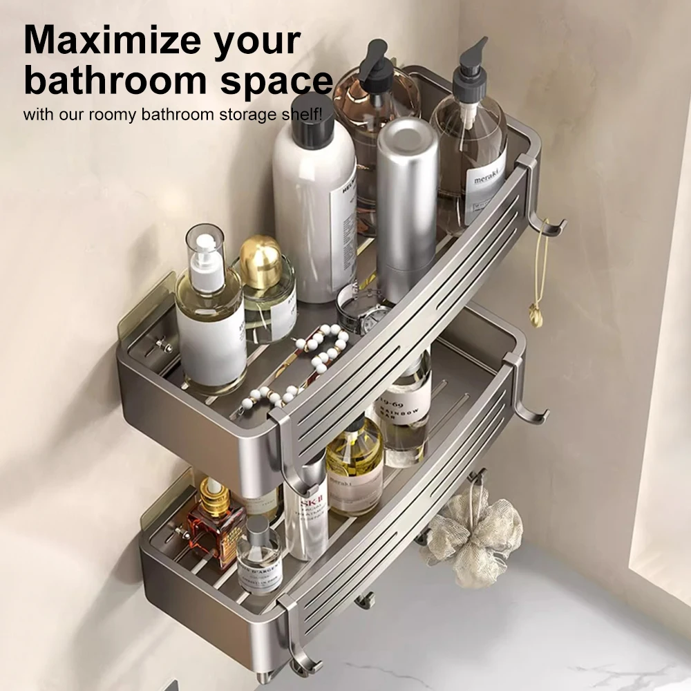 Shower Shelf Without Drilling 1-3 PCS Bathroom Organizer Space Aluminum Shampoo Holder Toilet Bath Shelf Bathroom Accessories 5