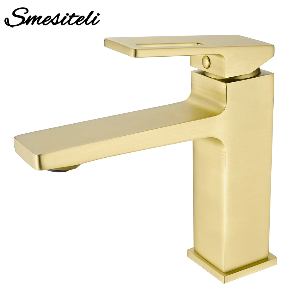 

Bathroom Basin Faucet Hot And Cold Water Mixer Sink Tap Single Hole Deck Mounted Smesiteli Brass Black Chrome Brushed Gold