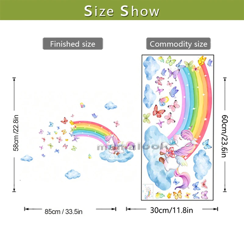 Wall Stickers Unicorn Rainbow Cloud and Butterfly Wall Sticker Background Wall Living Room Decoration