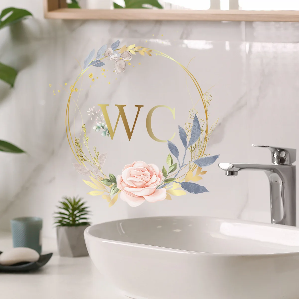 Toilet Mirror Background Wall Plant Flower Slogan Beautification Decorative Sticker Can Remove Self-Adhesive Door Sticker wall stickers toilet stickers