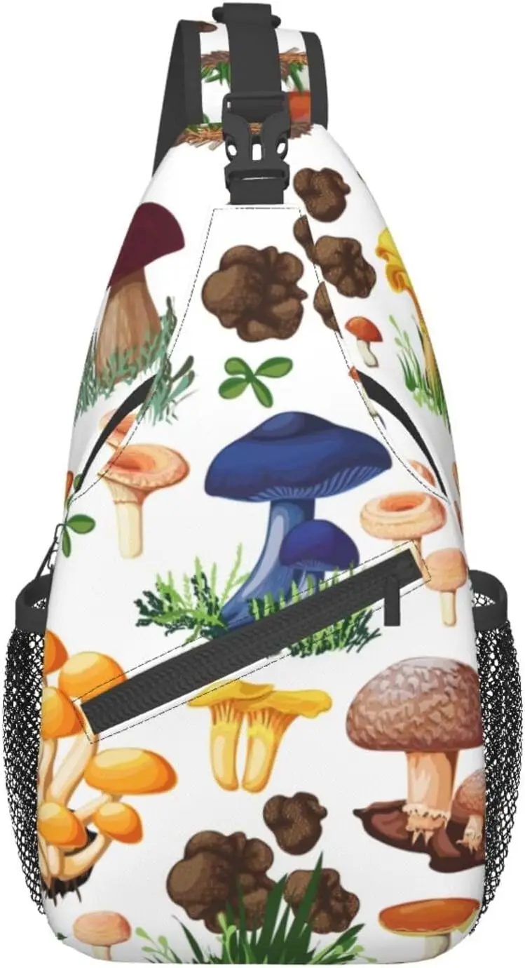 

Japanese Painting Mushroom Stylish Oblique Chest Pack, Leisure Backpack, Small Satchel, For Travel, Work, Daily Travel