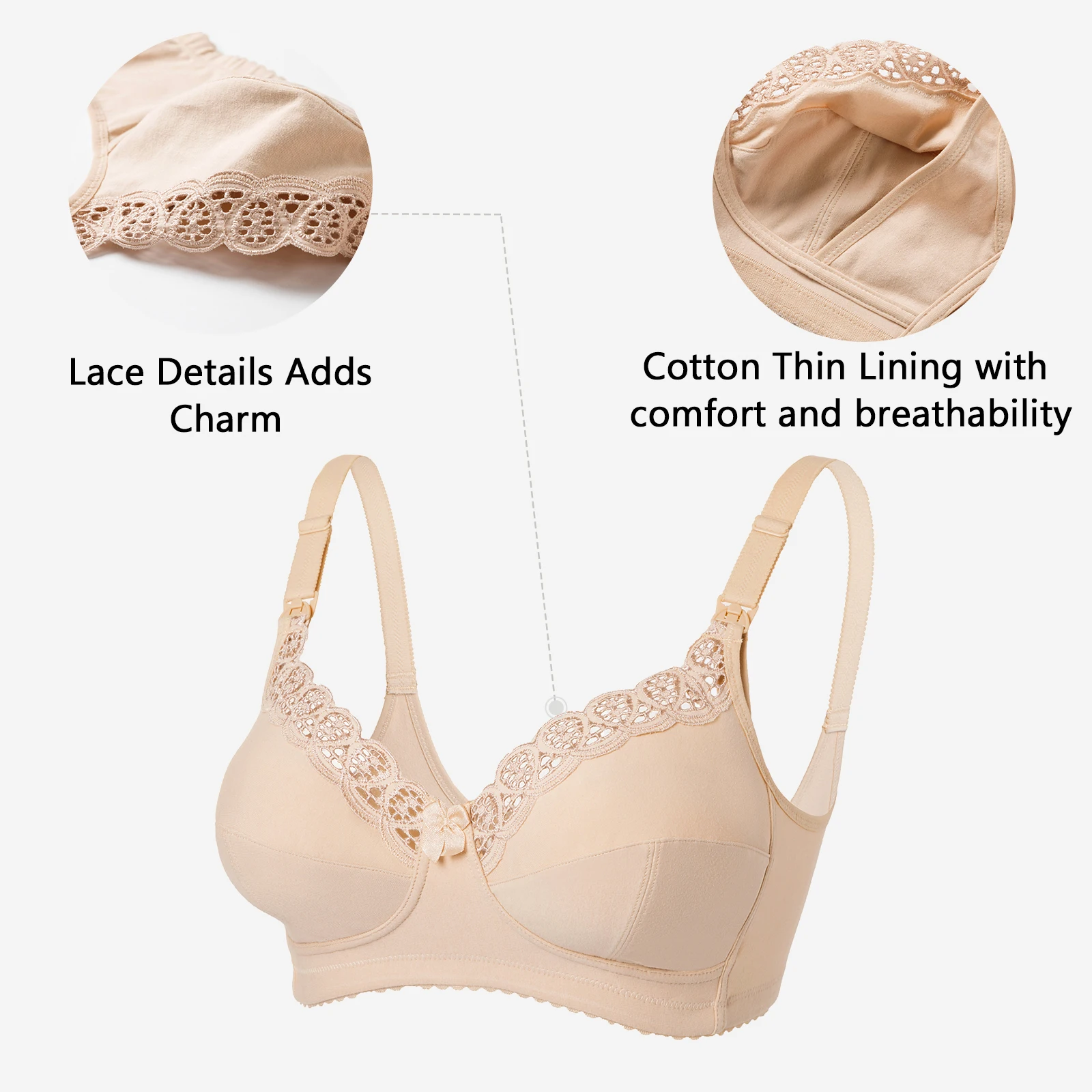 Gratlin Plus Size Breastfeeding Nursing Bra Women's Cotton Wirefree Soft Maternity With Lace Trim