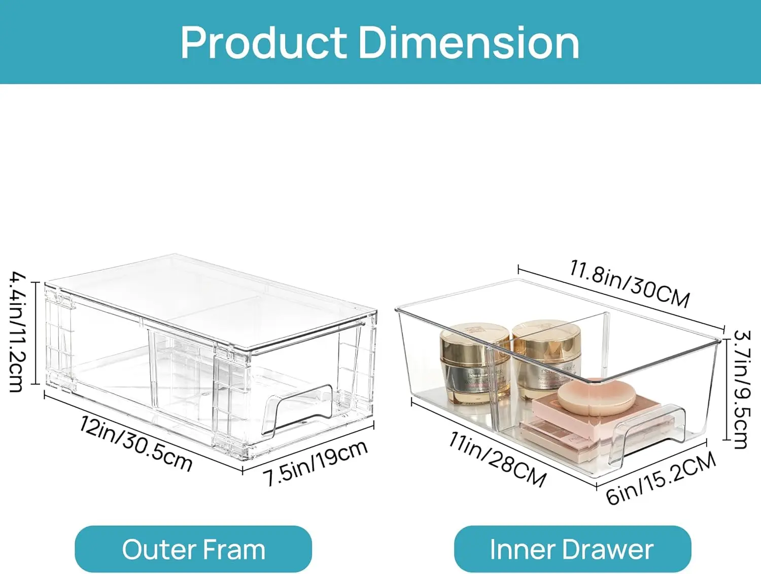 6 Pack Stackable Storage Drawers,Clear Acrylic Drawer Organizers with Handles, Easily Assemble Containers for Fridge 3