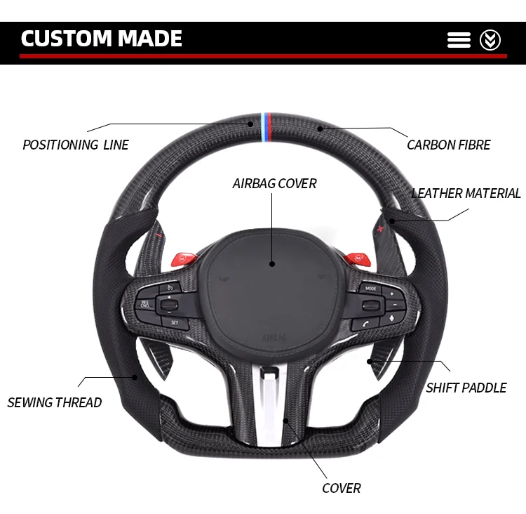 BMW Alcantara Flat Bottom Carbon Fiber Steering Wheel for F Chassis- iCBL's  Signature Design for F30 F32 F80 F82 M3 M4 M2 335i 340i 328i 440i 435i