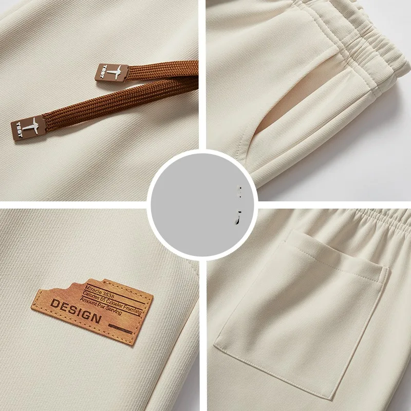 Minimalist and Trendy Spring Autumn American Style Men's Solid Color Elastic Waist Drawstring Loose Long Wide Leg Casual Pants
