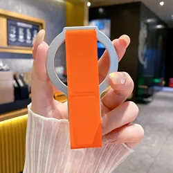 Premium Magnetic Alloy Phone Stand with Portable Desktop Wrist Strap Bracket (Orange)