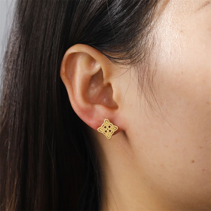 Edelstahl-Hexenknoten-Ohrstecker für Damen und Mädchen, modisch, minimalistisch, keltischer Knoten, Hexerei, Amulett, Ohrringe, Schmuck, Geschenke – Detail 31