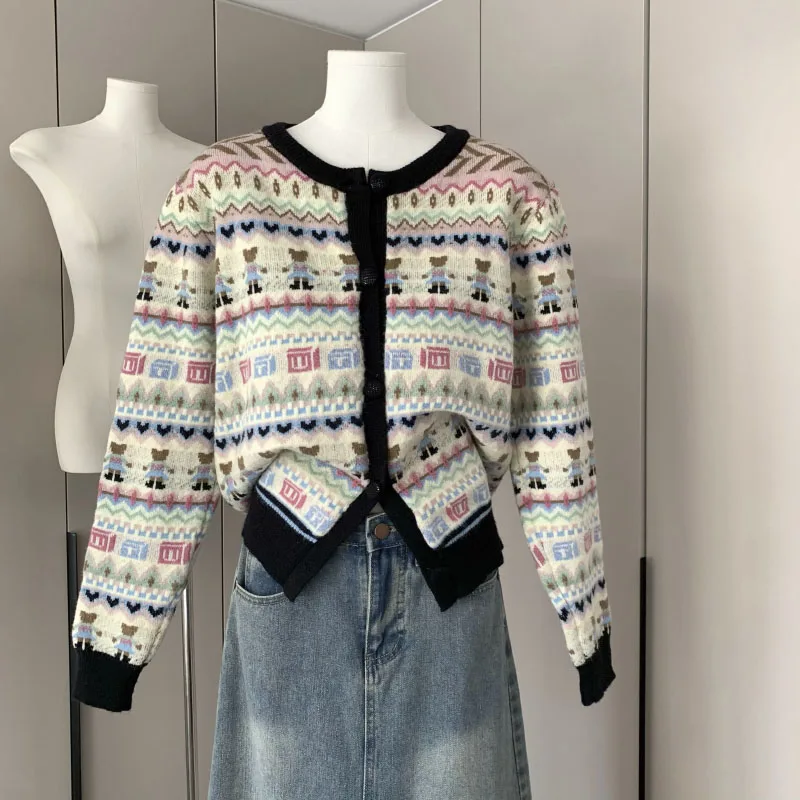 

Женский Теплый свитер в разноцветную полоску, Свободный вязаный уличный свитер в стиле пэчворк, 2023