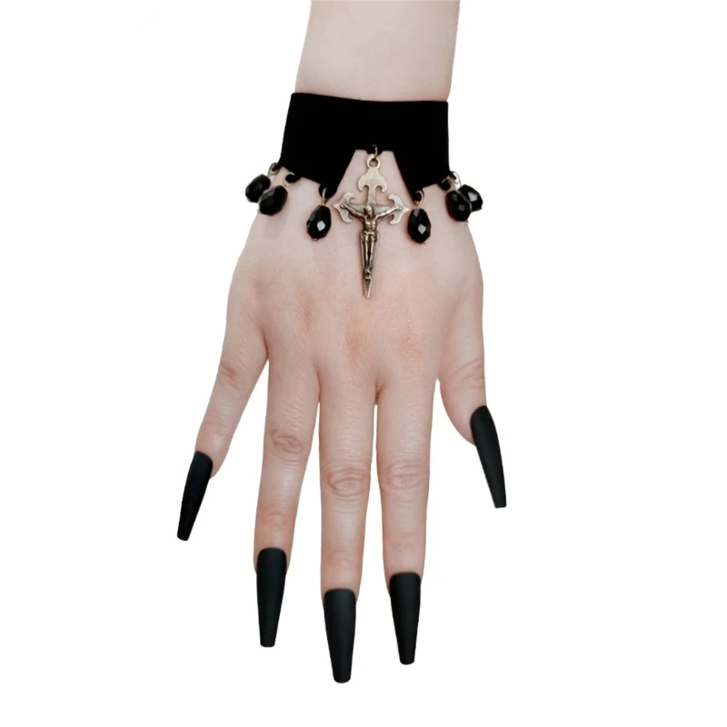 

Personalized Black-Cross Bracelet Women Gothic Bracelet Jewelry Cuff Wristband Halloween-Bangles for Concert Parties