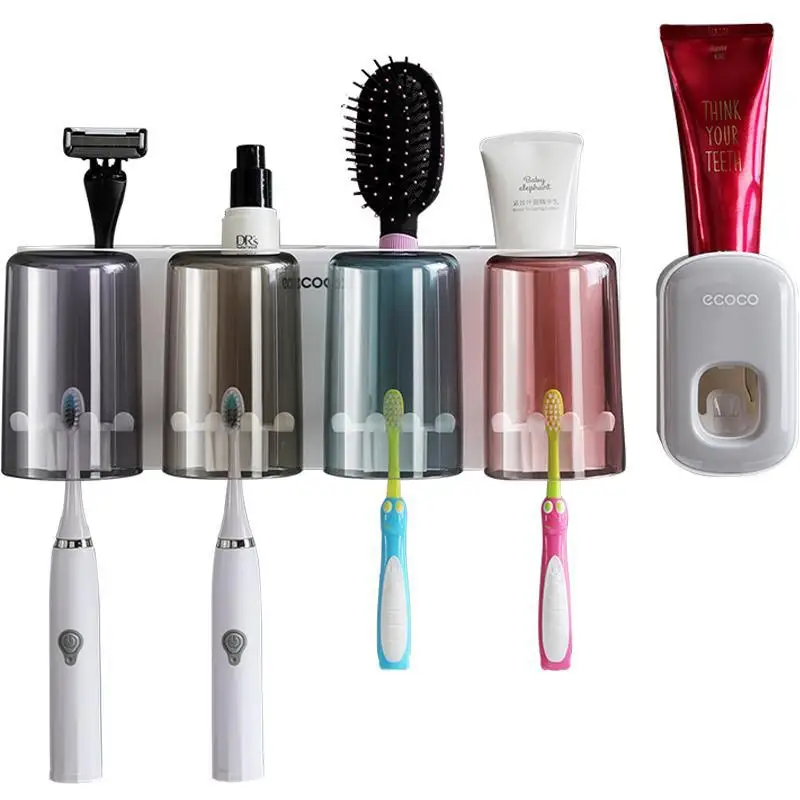 ecoco creative toothbrush rack without punching mouthwash cup wall-mounted bathroom automatic toothpaste squeezer toothpaste squeezer toothbrush holder
