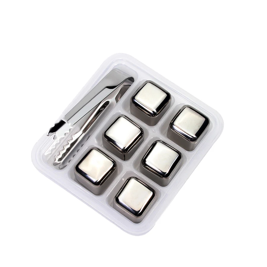 Stainless Steel Ice Cubes Set Reusable Chilling Stones for Whiskey Wine Wine Cooling Cube Rock Party Bar Tool 304 SGS With Clip