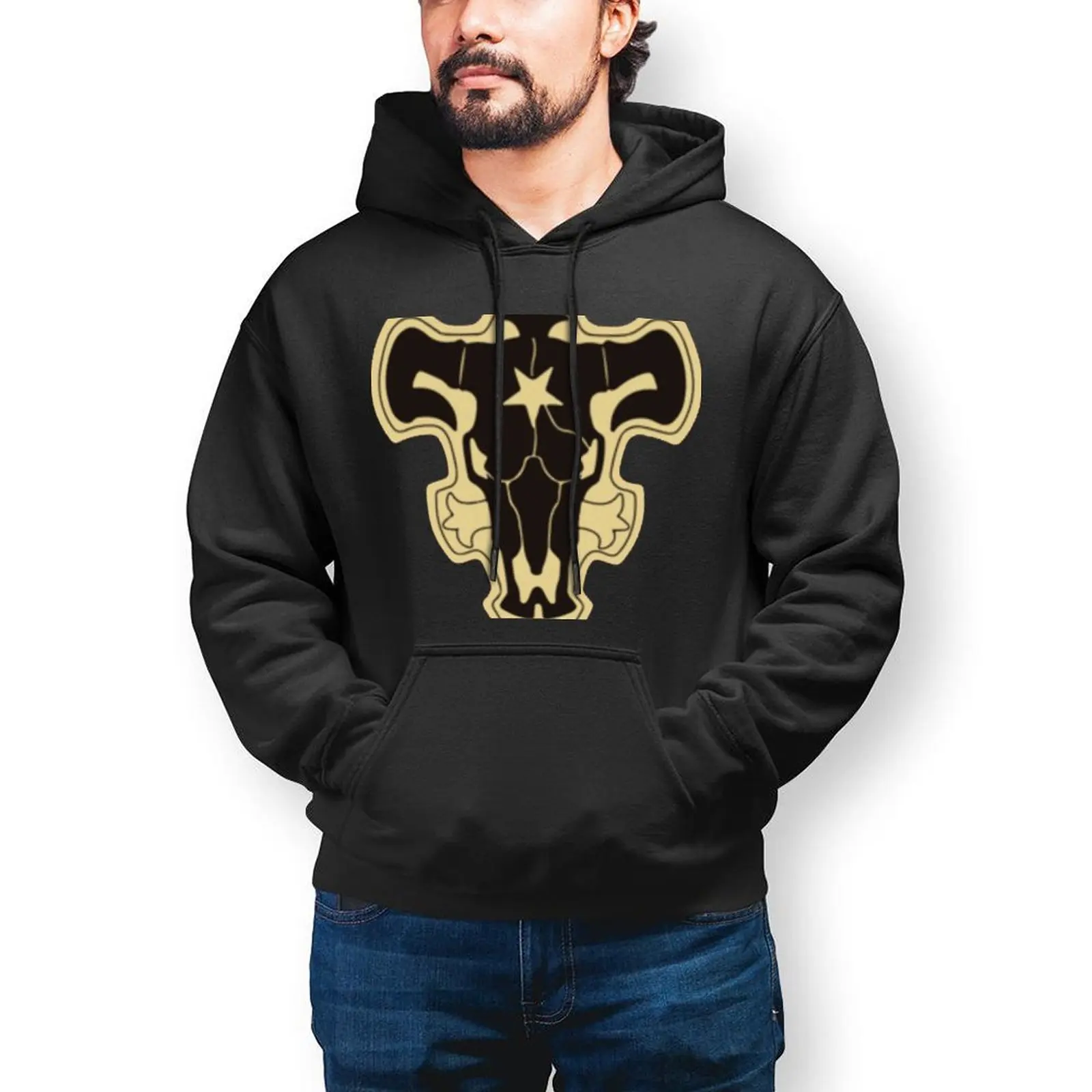 

Толстовка мужская с капюшоном, Свитшот в стиле Харадзюку, пуловер с рисунком черного клевера, повседневная хлопковая кофта в стиле оверсайз, осень