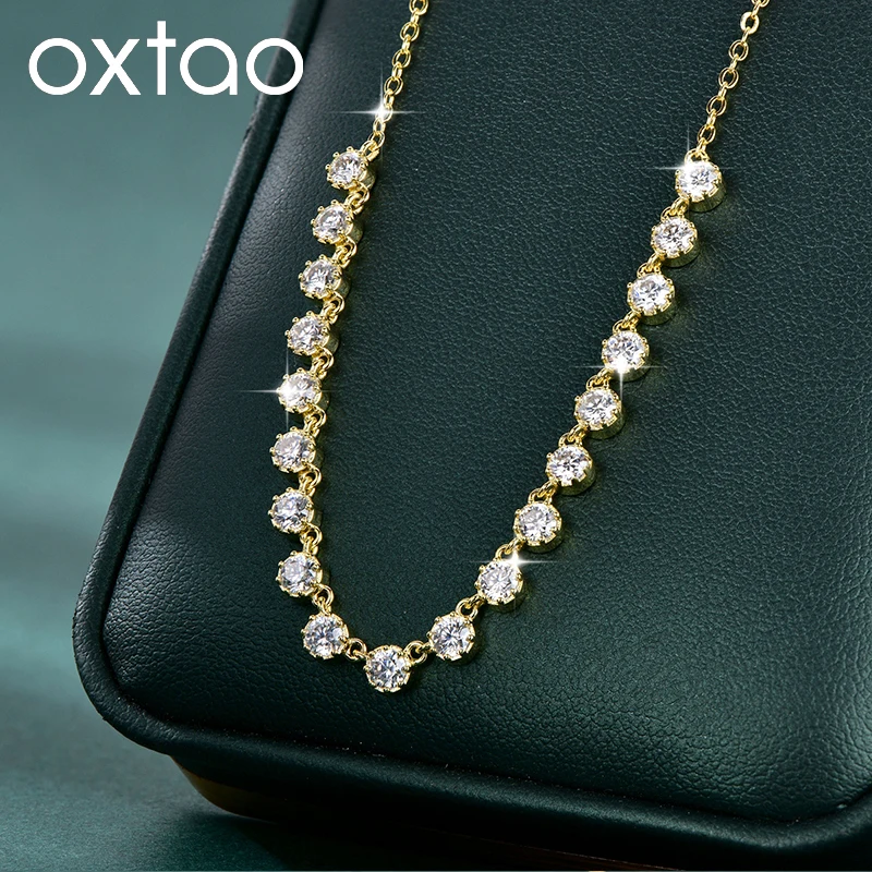 OXTAO Certified Moissanite Bubble-Style Necklace 3mm D VVS1 for Women Sweet U-Smile Pendant Necklace Jewelry 14K Gold Filled