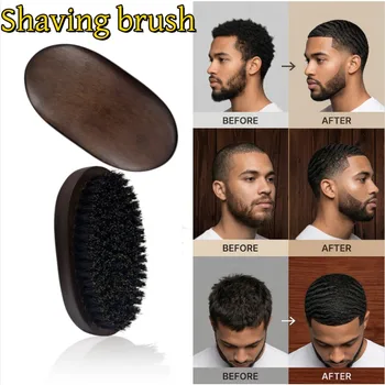 Spazzola da Barba Portatile in Legno Scuro con Setole di Cinghiale per Uomo, Strumento Retrò per la Pulizia e lo Styling del Viso, Spazzola Morbida per Parrucchieri