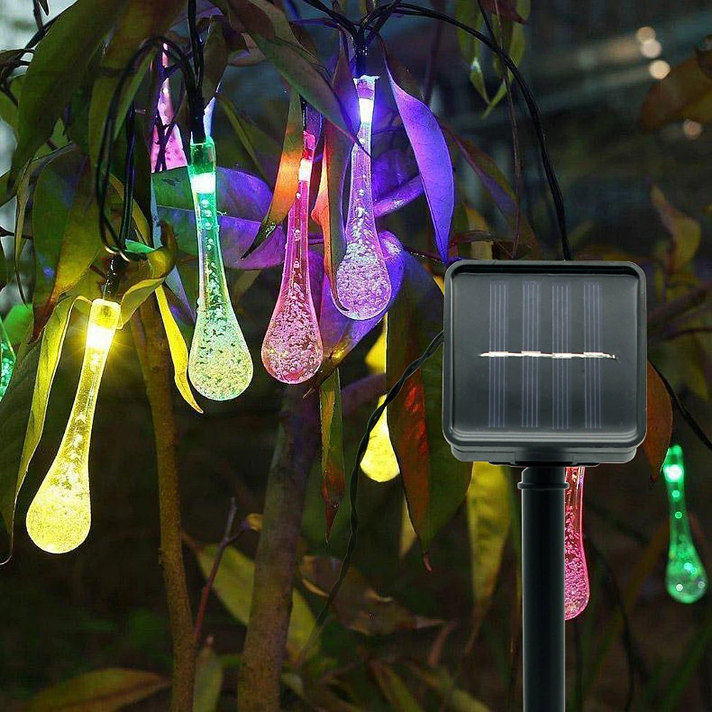 solar powered patio lights 20 LED Solar String Lights 5m Outdoor Water Drop Fairy Garland Light Waterproof Garden Patio Christmas Party Holiday Decoration solar garden lights decorative