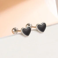 Real 925 Sterling Silver Heart Round Bead Mini Stud Earrings For Women Party Classic Fine Jewelry Piercing Ear Accessories