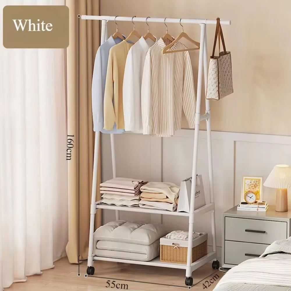 Household Hanging Clothes Rack Bedroom Mobile With Wheel Portable Floor Triangle Hangers Shelves