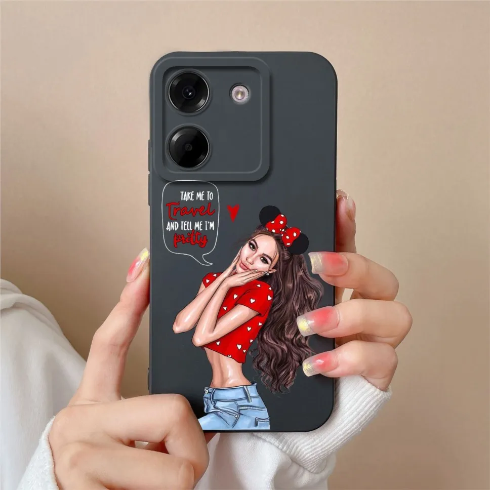 Sweet Girl Soft Liquid Silicone Protective Phone Case Cover