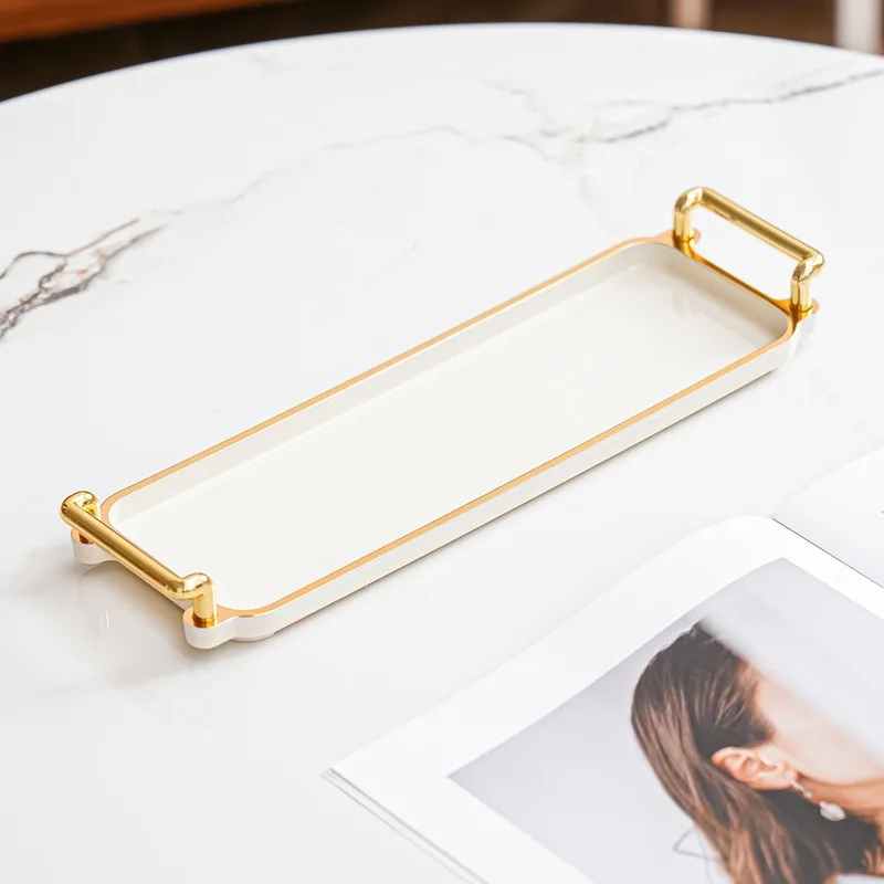 Wooden Serving Tray Tea Tray Light luxury tray household rectangular cosmetics storage tray living room water cup storage hotel apartment