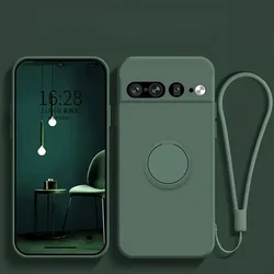 Magnetic Liquid Silicone Car Mount Phone Case with Ring Stand and Wrist Strap for Pixel 9 Pro (Dark Green)