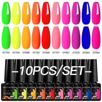 MEET ACROSS 10Pcs/Set Sparkly Glitter Red Pink Gel Nail Polish Fluorescent Semi Permanent Nail Art UV Gel Varnish Manicure Kits 2