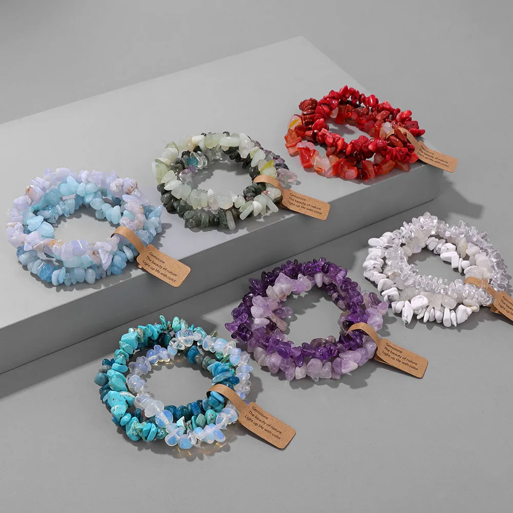 Bracciale di perline di pietra preziosa di patatine naturali, pepita irregolare fatta a mano irregolare Wen donna braccialetto elastico, regalo di cristallo di guarigione genuino - Italia