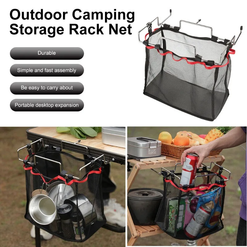 

Foldable Table Storage Net Portable Shelf Bag Stuff Mesh for Picnic Outdoor Camping Barbecue Kitchen Folding Rack BBQ Accessory