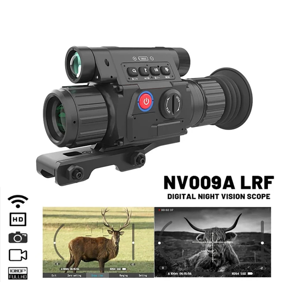 

ZIYOUHU-Clip-on Night Vision Aim Sight Scope, Infrared Digital Ballistic Monocular Laser Rangefinder, Video Records, NV009A, LRF