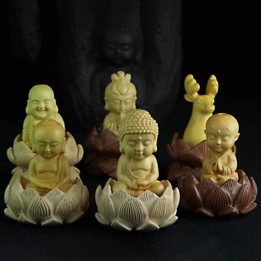Buddha Ornaments Mini Unpainted Buddha Statues Wood Fine Workmanship Monk Figurine Home Decor