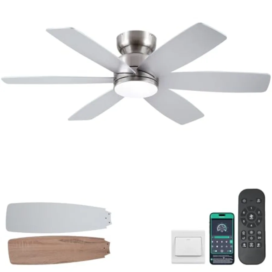 ch Ceilg Fans with Lights and Remote/APP Control Low Profile Ceilg Fan with Light Flush Mount 3CCT 6 Reversible Blades 6 Speeds