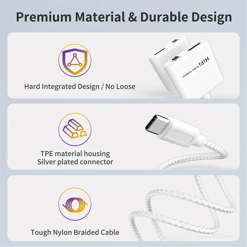 2 in 1 USB C to 3.5mm Charge Audio Converter PD 60W 32Bit HiFi Type C 3.5 Aux Headphone Adapter For iPhone 15 Pro Max iPad Pro