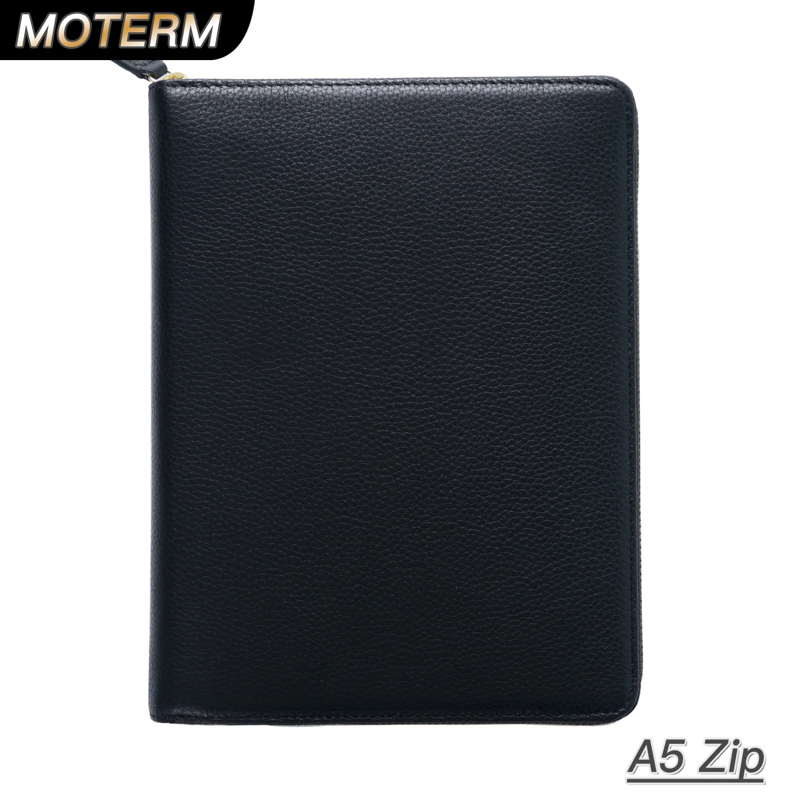 Moterm Genuine Pebbled Grain Leather A5 Zip Cover with Top Pocket Cowhide Planner Zipper Notebook Organizer Agenda Journal Diary