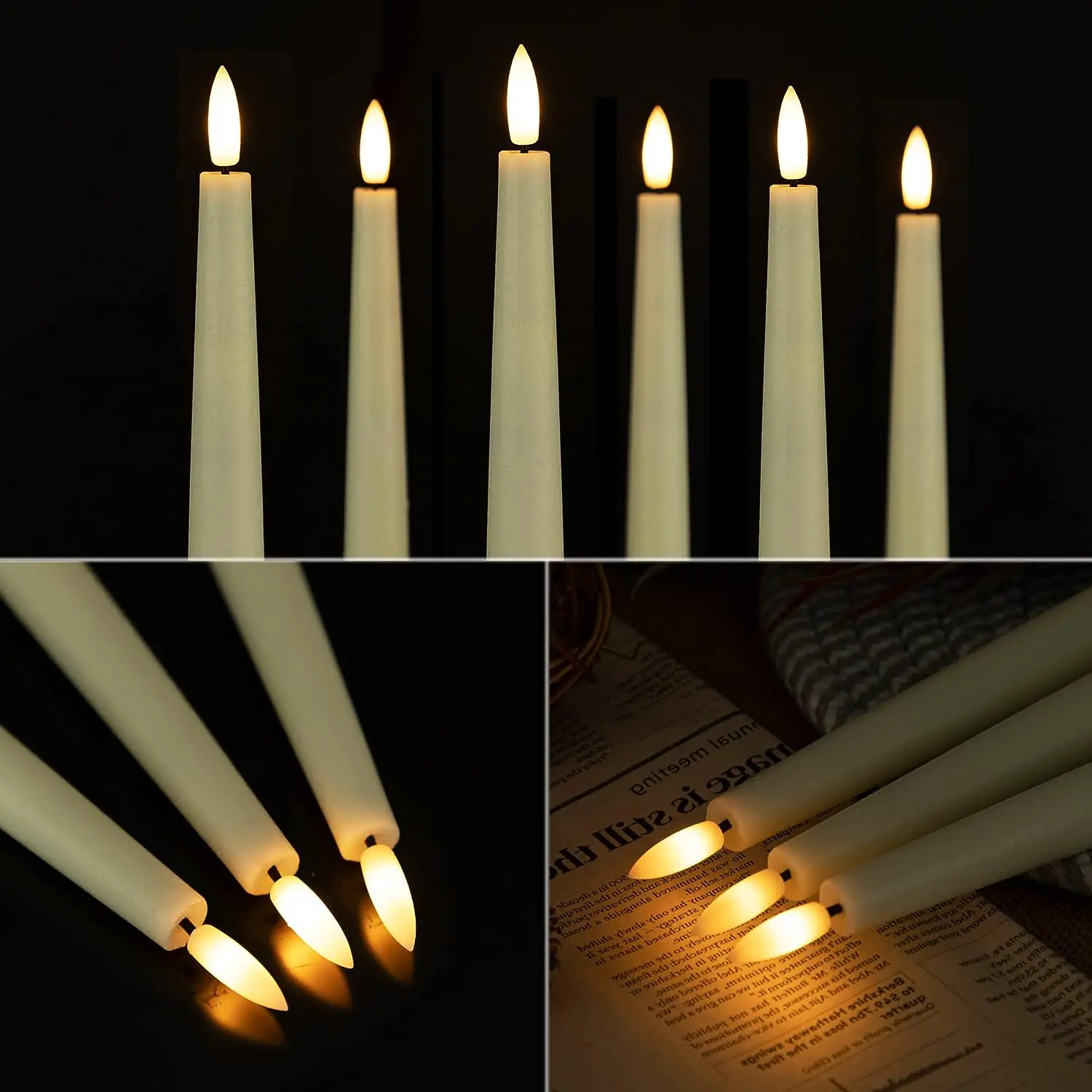 Stmarry Candele Coniche Nere A LED Con Telecomando E Timer - 24 Cm, Fiamma Tremolante 3D, Vera Cera - Set Da 6 Per Halloween E Atmosfera - 4