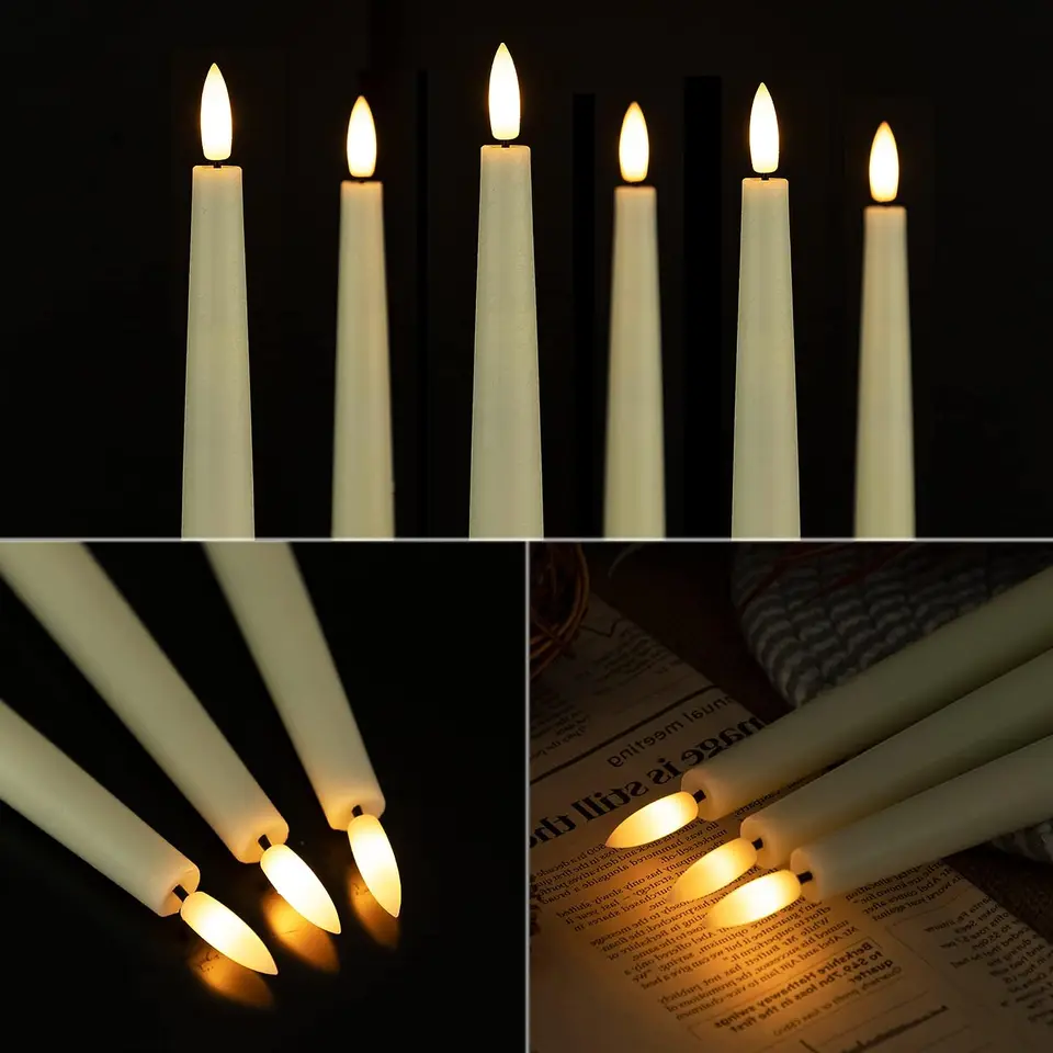 Candele elettroniche a batteria a cera reale senza fiamma con decorazione a candela a LED con candela di corteccia a pilastro tremolante telecomandata  39