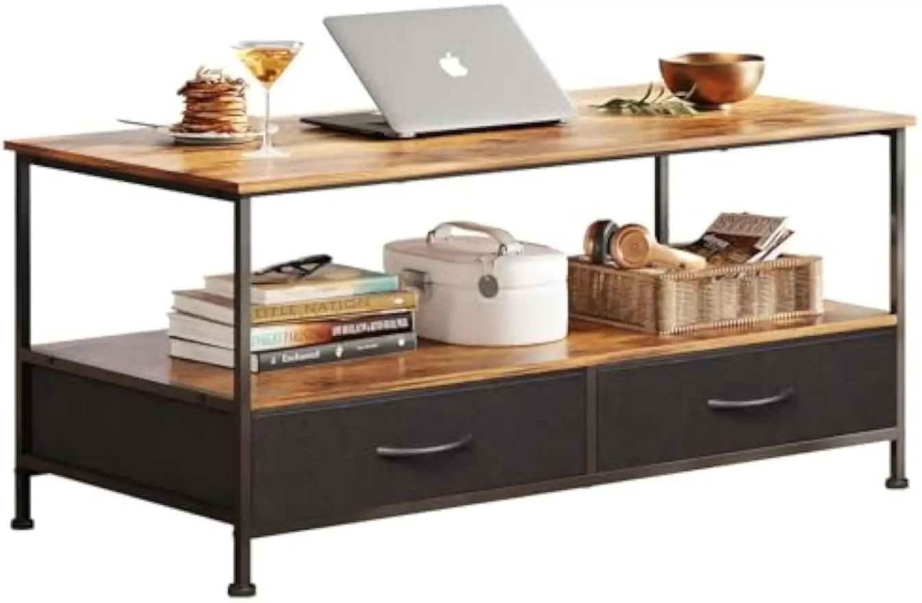 Coffee Table, 39" Coffee Table with Storage & Drawers, 2-Tier Wood Center Table for Living Room, Apartment 2
