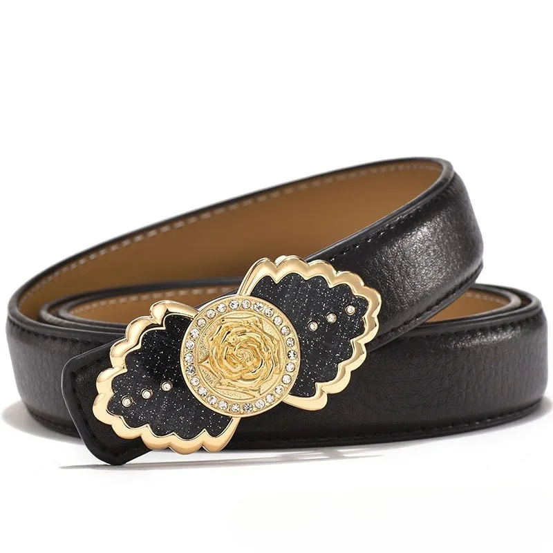 Smooth Buckle Genuine Leather Belt for Women - Thin Cowhide Waistband with Minimalist Plate Buckle, Versatile Korean Style