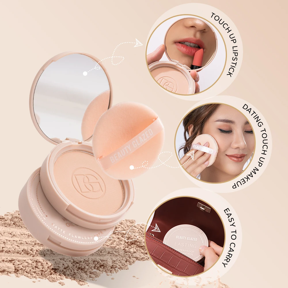 Beauty GlazedMatte Setting Compact Powder Natural Silky Oil Control Long-Lasting Waterproof Makeup Cake for a Delicate Finish