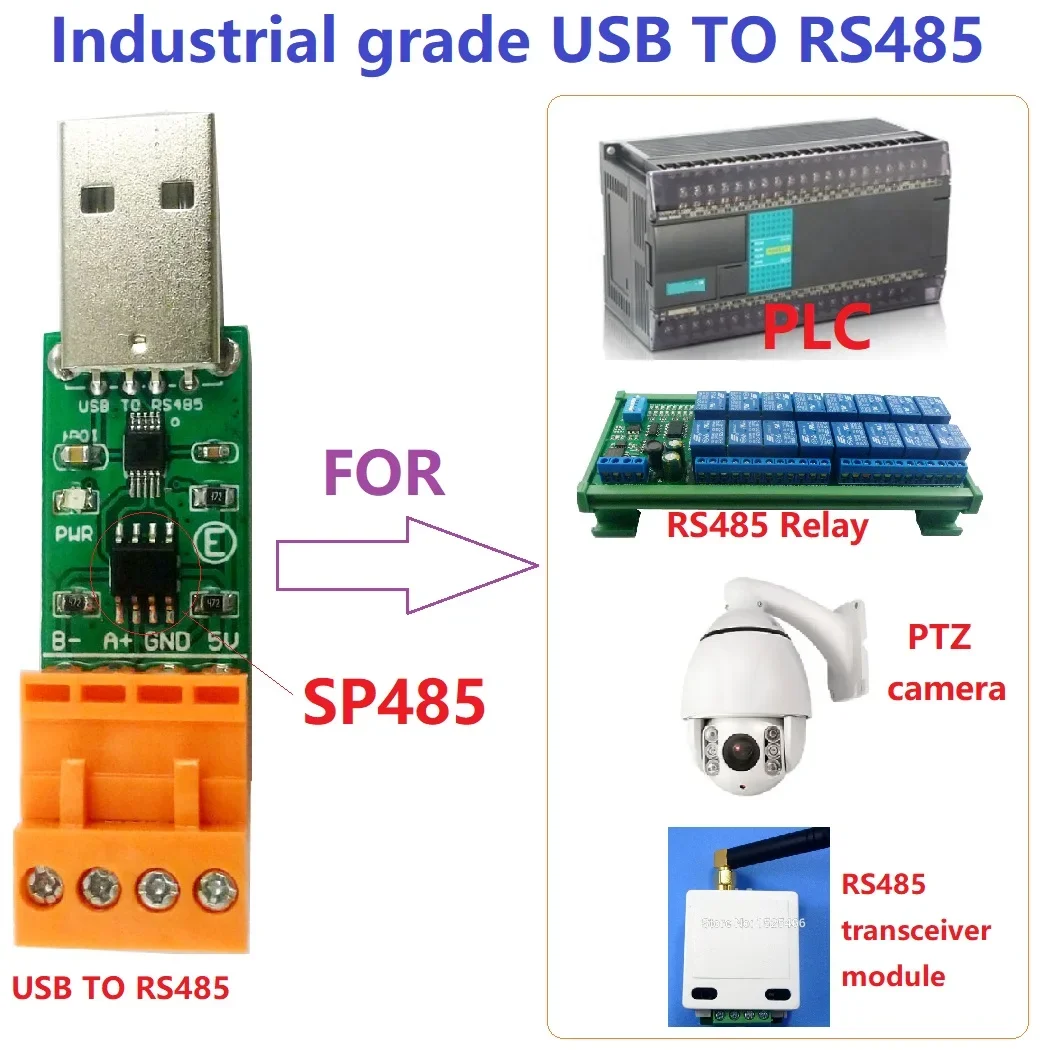 

Модуль преобразователя шины CH340 с USB на RS485, Модуль платы реле промышленного класса IC SP485 для Arduiuo NANO PLC MCU Modbus