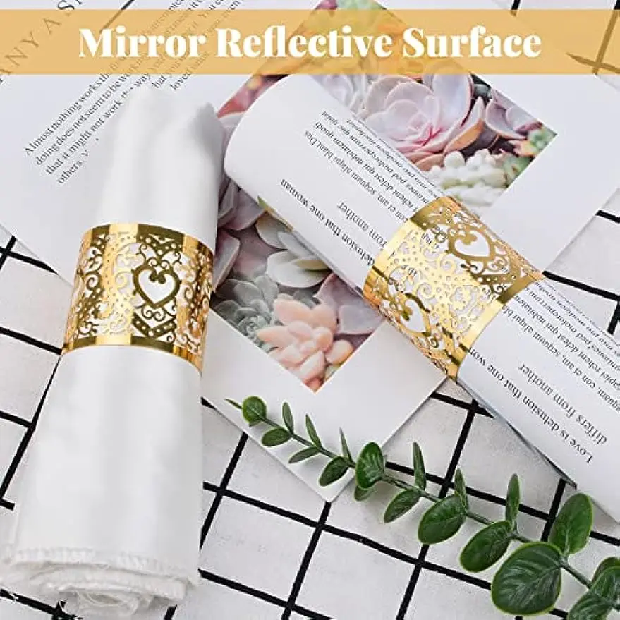 50 Pcs Hollow Paper Napkin Rings Reflective Gold Heart-Shaped Paper Napkin Holder Rings for Dinner Party Celebration Table Decor napkin ring