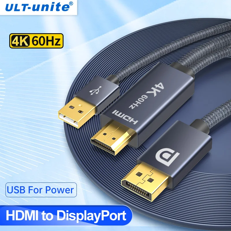 Cable 4K HDMI a DP Convertidor de fuente HDMI a monitor DisplayPort Cable  de audio y video de 144 Hz Cable unidireccional HDMI de 1,4 entrada a DP 1,2