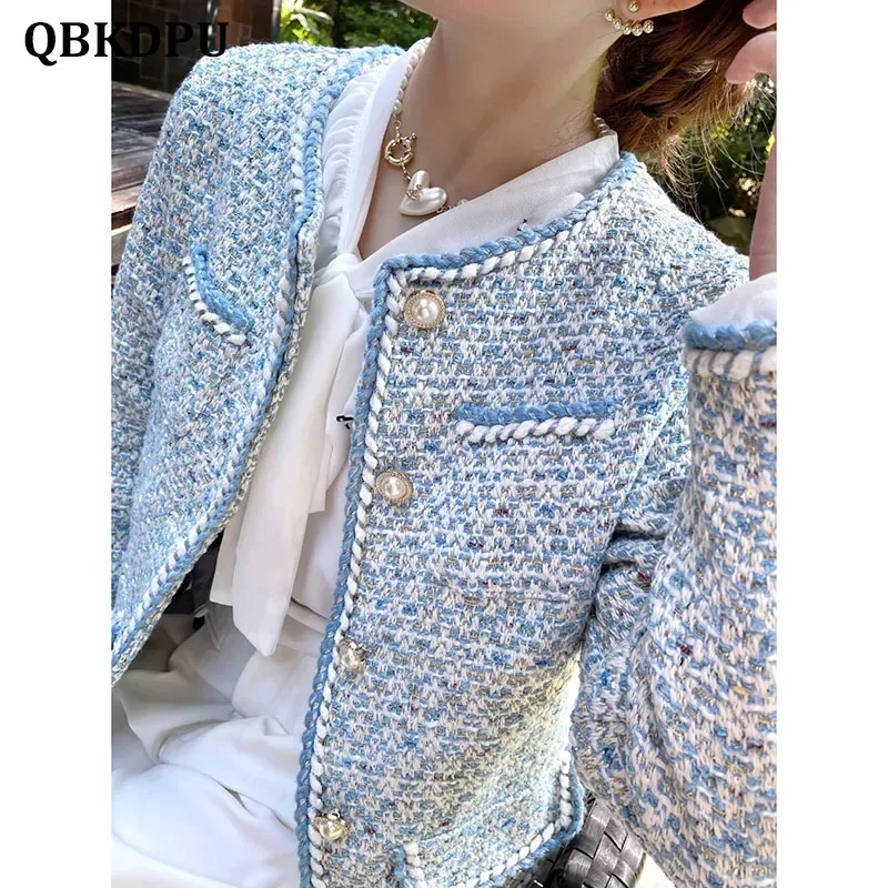 Veste En Tweed Pour Femme – Blazer Décontracté à Col Rond, Manches Longues, Simple Boutonnage, Style Bureau