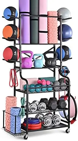 

Mat Storage Racks,Home Gym Storage for Dumbbells Kettlebells Foam Roller, Yoga Strap and Resistance Bands, Workout Equipment St