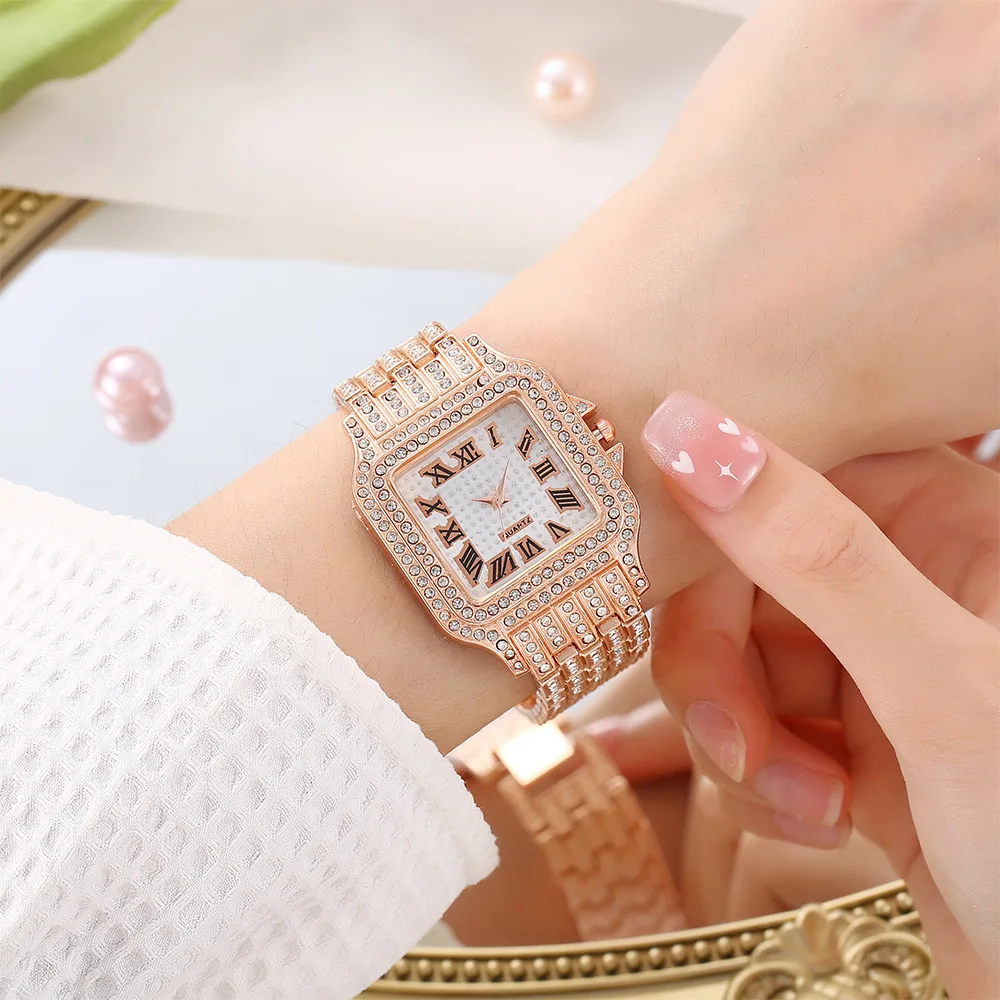 MAYZHISU Women Watch Diamond Steel Strap Fashion Ladies Watch Hip Hop Iced Out Business Women's Wristwatch Classic Square Clock