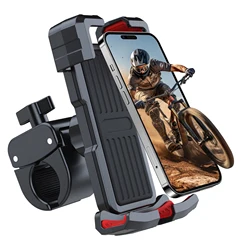 Universal Bike & Motorcycle Phone Mount - Secure Handlebar Smartphone Holder (Black - Red)