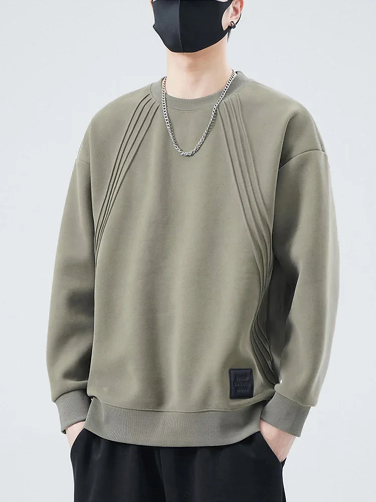 Nuevas sudaderas con capucha de cuello redondo de color sólido de manga larga para hombres, sudaderas de moda de calle alta, ropa de calle Y2K de otoño