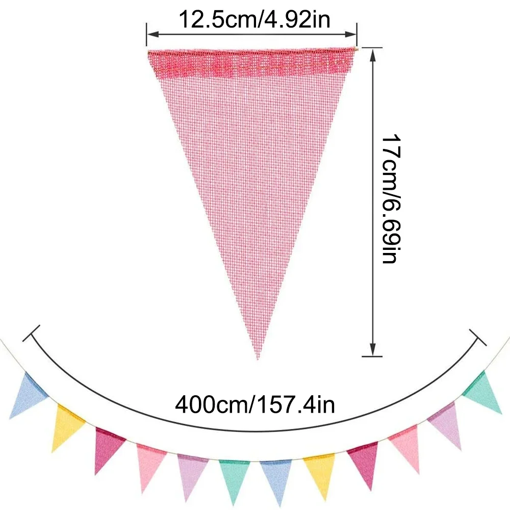 Vintage Colorful Burlap Linen Bunting Flags Pennant 1PC for Happy Birthday Party Wedding Decoration Candy Bar
